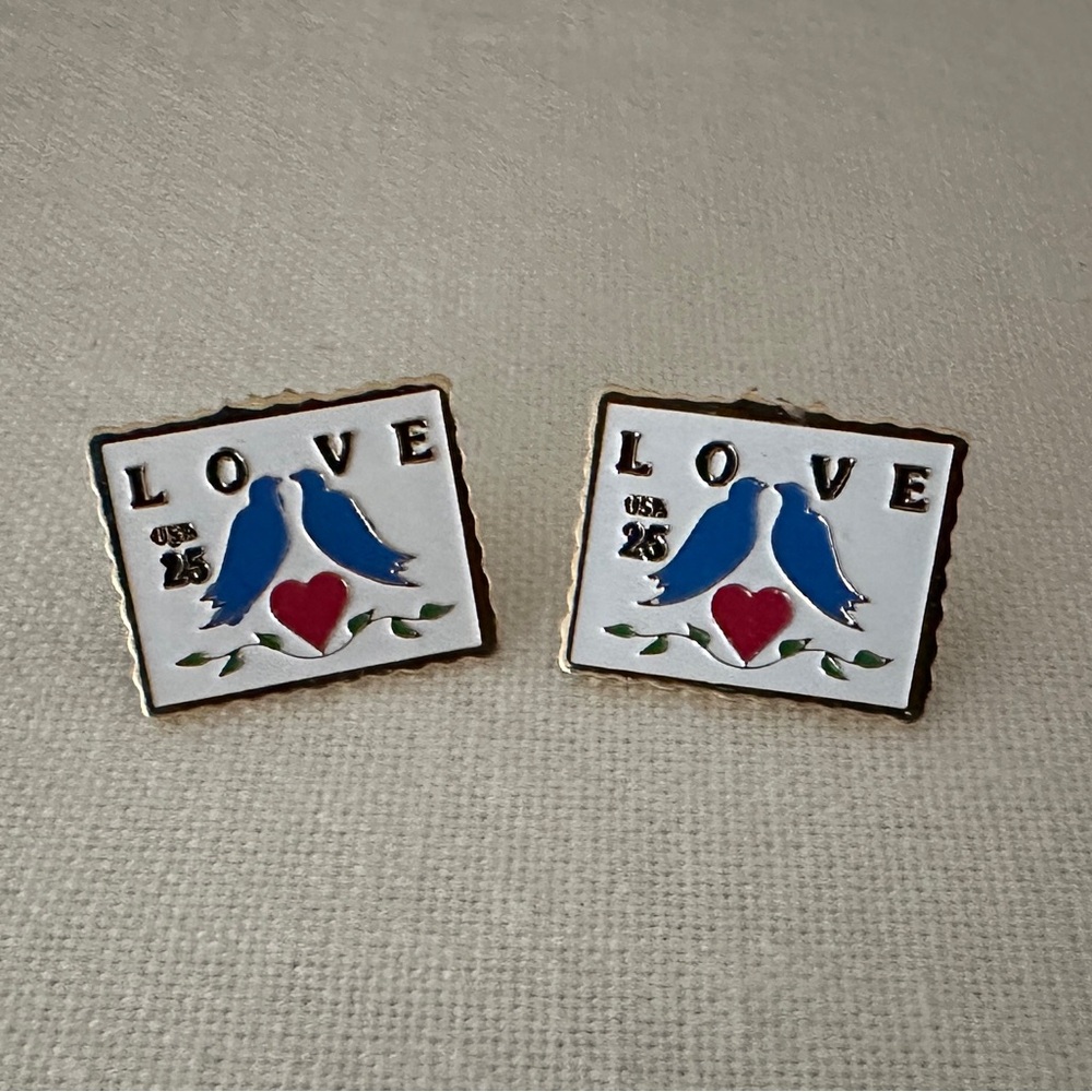 Vintage USA Love Birds Postage Stamp Earrings